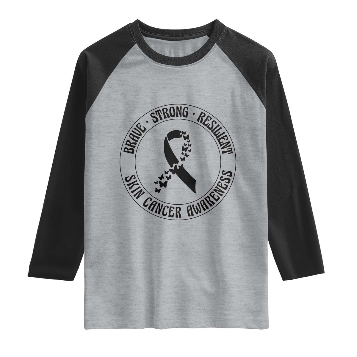 Melanoma Awareness Raglan Shirt Brave Strong Resilient Warrior TS12 Heather Gray Black Print Your Wear