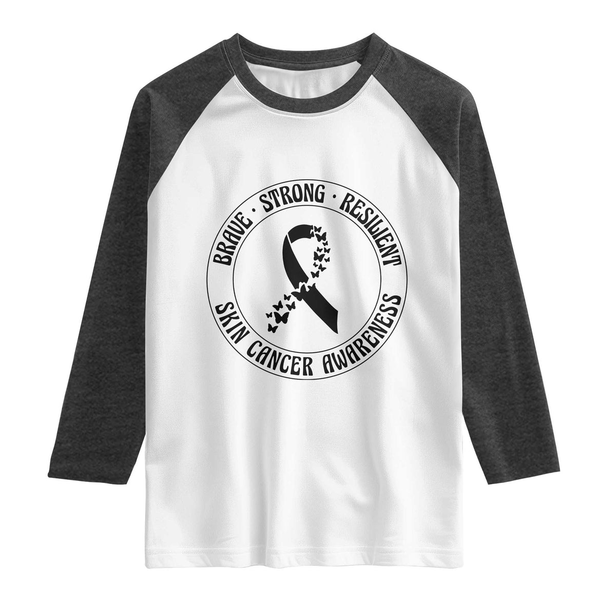 Melanoma Awareness Raglan Shirt Brave Strong Resilient Warrior TS12 White Heather Charcoal Print Your Wear