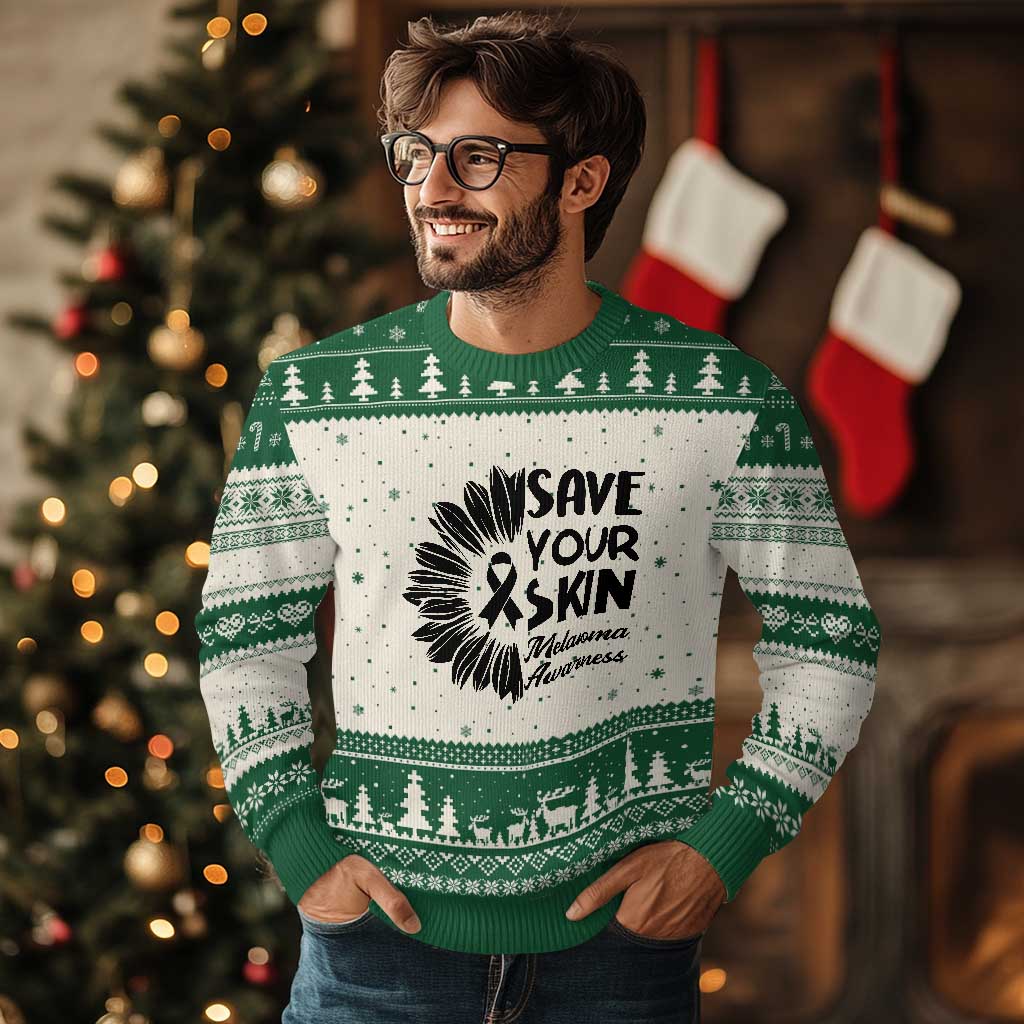 Skin Cancer Fighter Ugly Christmas Sweater Save Your Skin TS12 Beige Green Print Your Wear