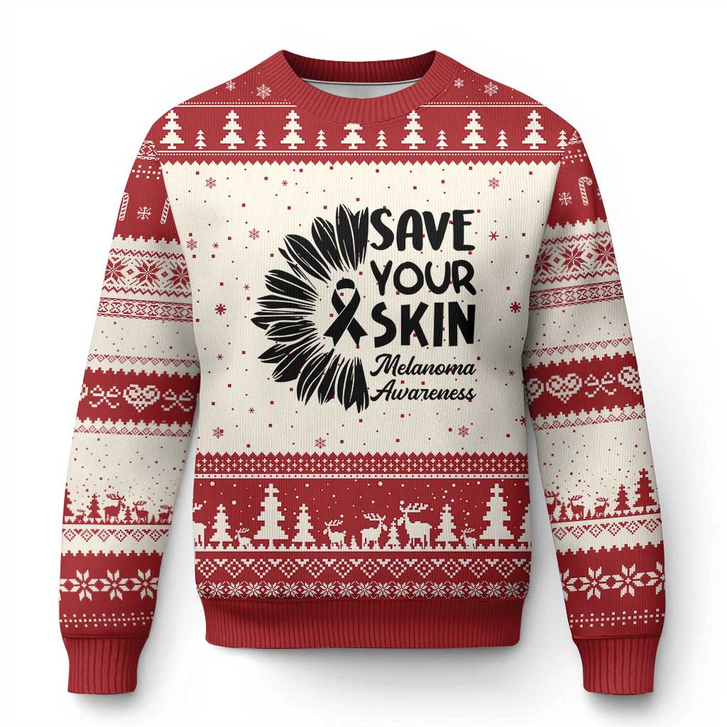 Skin Cancer Fighter Ugly Christmas Sweater Save Your Skin TS12 Beige Red Print Your Wear