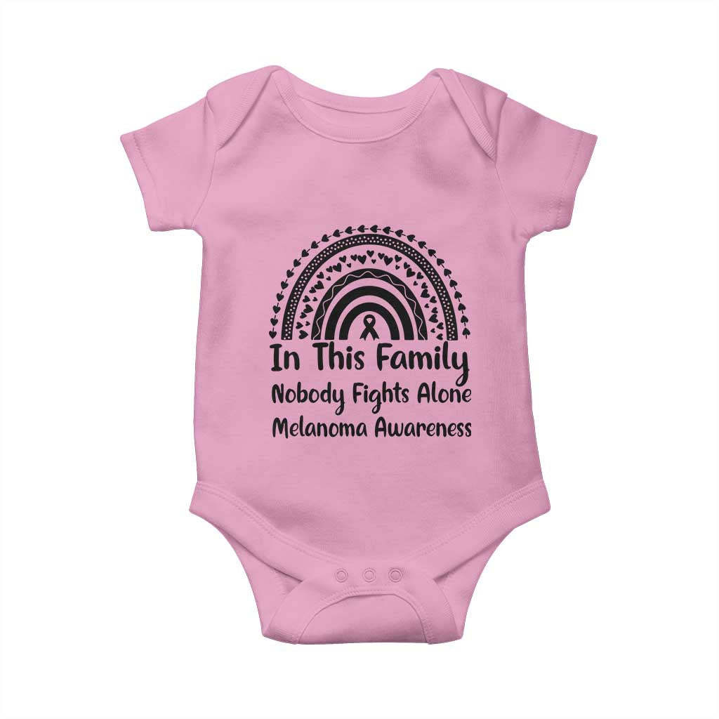 In This Family Nobody Fights Alone Baby Onesie Melanoma Warrior Support TS12 Light Pink Print Your Wear