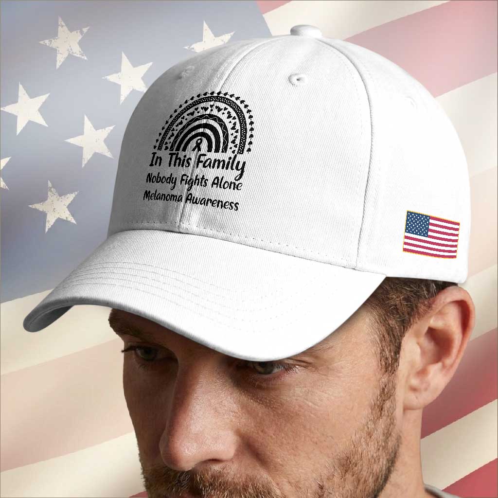 In This Family Nobody Fights Alone Baseball Cap Melanoma Warrior Support TS12 Print Your Wear