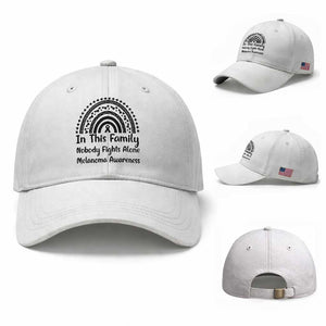 In This Family Nobody Fights Alone Baseball Cap Melanoma Warrior Support TS12 Baseball Cap Universal Fit White Print Your Wear