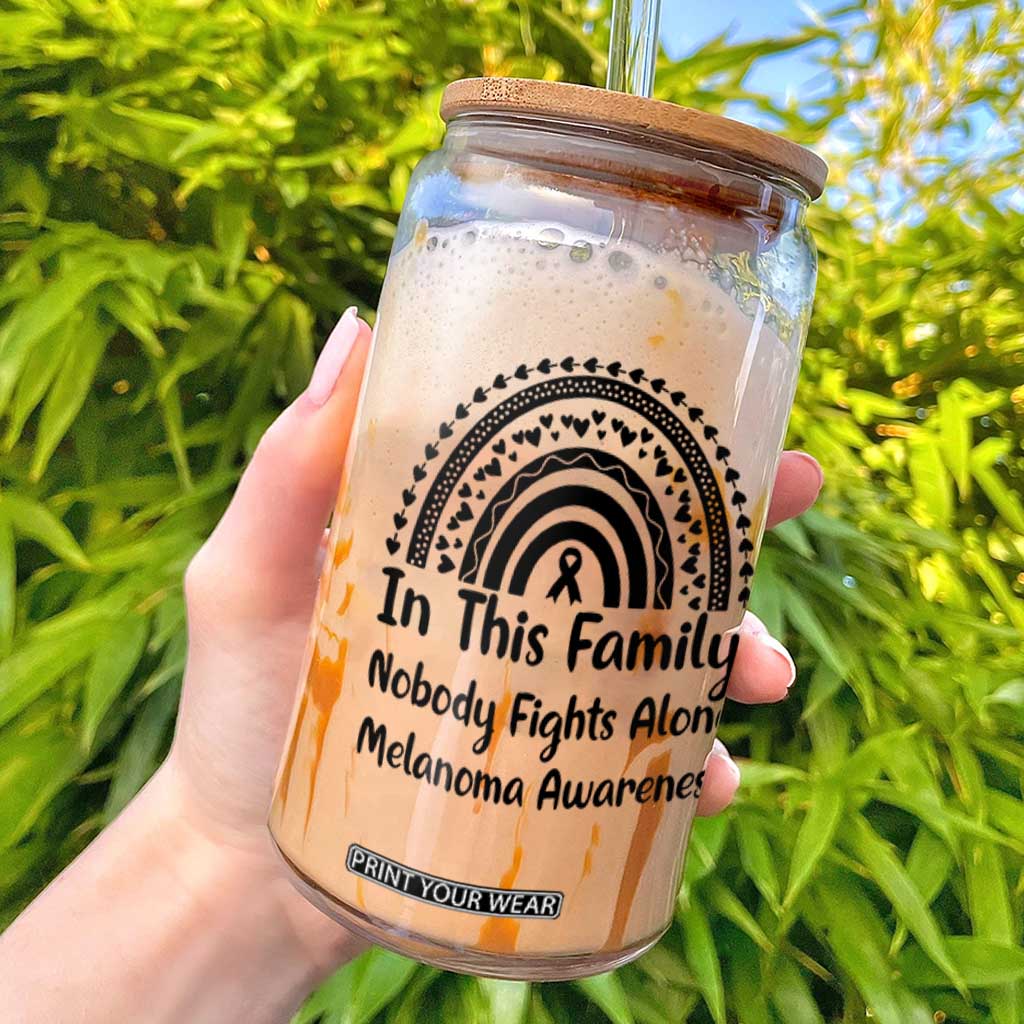 In This Family Nobody Fights Alone Glass Can Melanoma Warrior Support TS12 White Print Your Wear