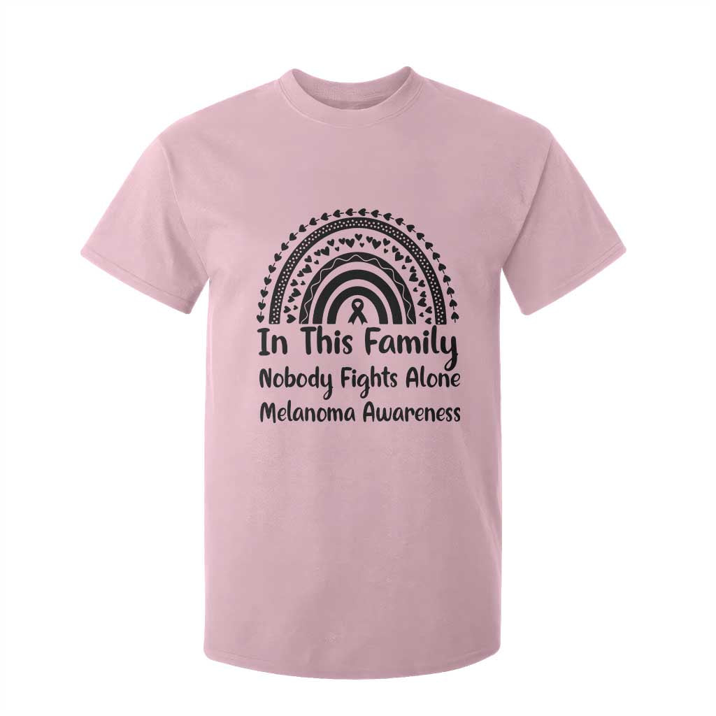 In This Family Nobody Fights Alone T Shirt For Kid Melanoma Warrior Support TS12 Light Pink Print Your Wear