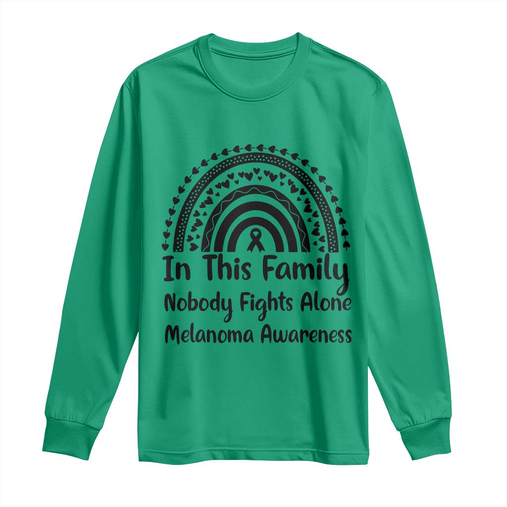 In This Family Nobody Fights Alone Long Sleeve Shirt Melanoma Warrior Support TS12 Irish Green Print Your Wear
