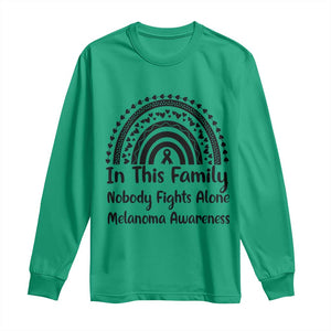 In This Family Nobody Fights Alone Long Sleeve Shirt Melanoma Warrior Support TS12 Irish Green Print Your Wear