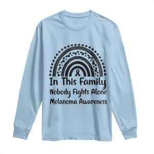 In This Family Nobody Fights Alone Long Sleeve Shirt Melanoma Warrior Support TS12 Light Blue Print Your Wear