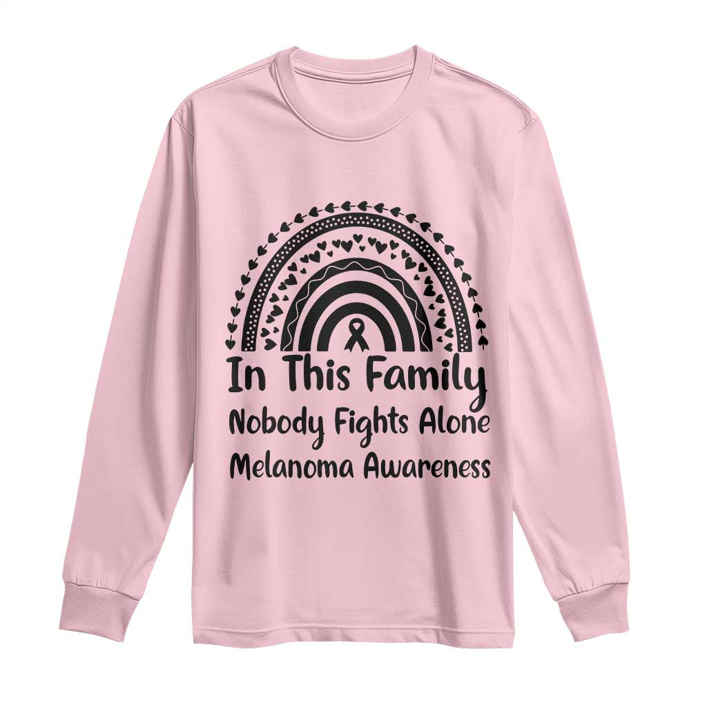In This Family Nobody Fights Alone Long Sleeve Shirt Melanoma Warrior Support TS12 Light Pink Print Your Wear