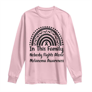 In This Family Nobody Fights Alone Long Sleeve Shirt Melanoma Warrior Support TS12 Light Pink Print Your Wear