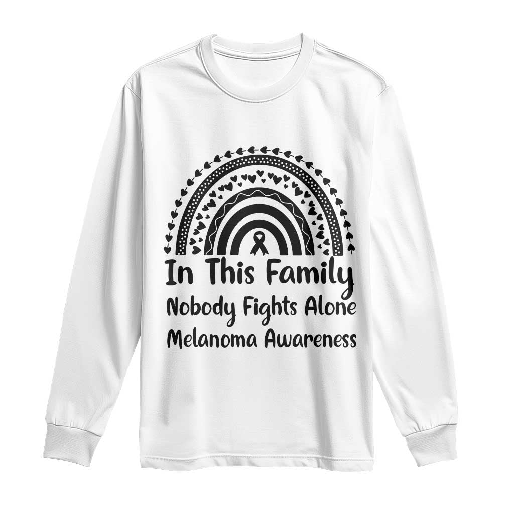 In This Family Nobody Fights Alone Long Sleeve Shirt Melanoma Warrior Support TS12 White Print Your Wear