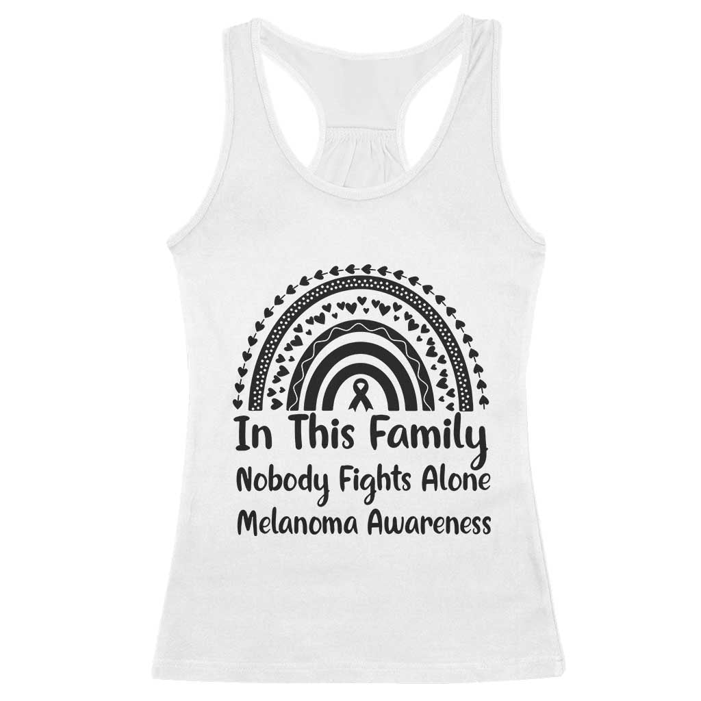 In This Family Nobody Fights Alone Racerback Tank Top Melanoma Warrior Support TS12 White Print Your Wear