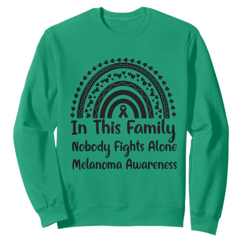 In This Family Nobody Fights Alone Sweatshirt Melanoma Warrior Support TS12 Irish Green Print Your Wear
