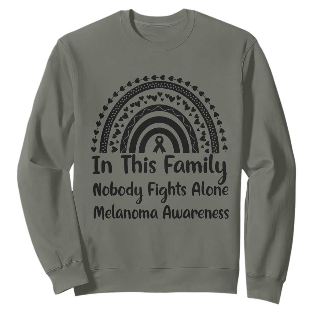 In This Family Nobody Fights Alone Sweatshirt Melanoma Warrior Support TS12 Military Green Print Your Wear