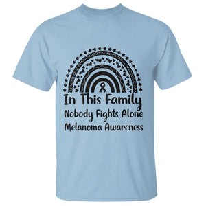 In This Family Nobody Fights Alone T Shirt Melanoma Warrior Support TS12 Light Blue Print Your Wear