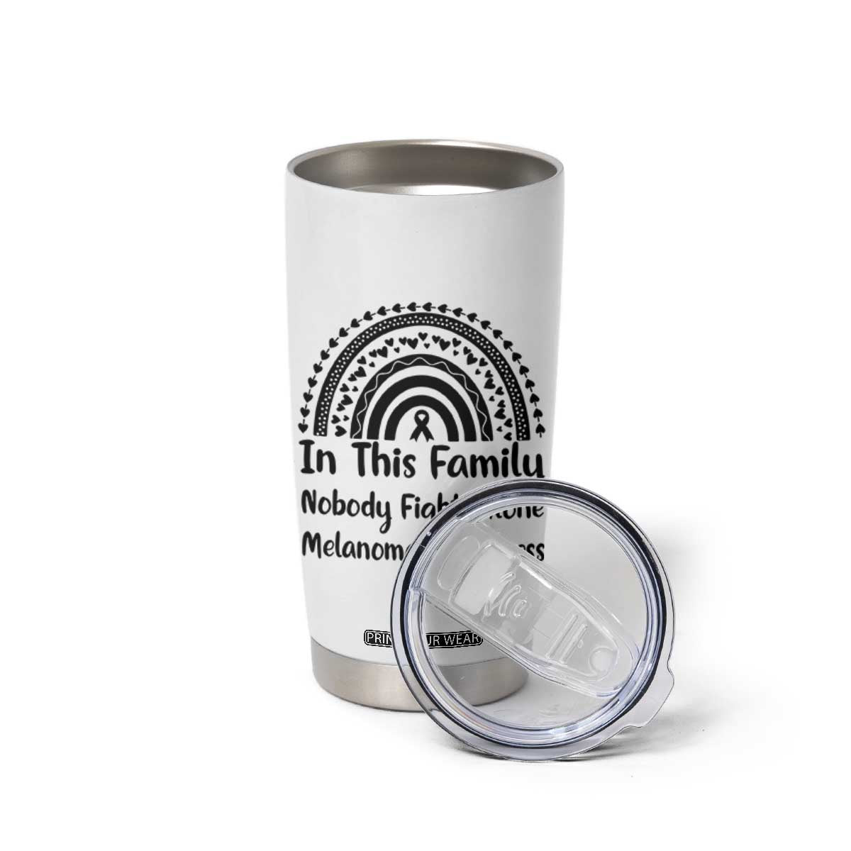 In This Family Nobody Fights Alone Tumbler Cup Melanoma Warrior Support TS12 Print Your Wear