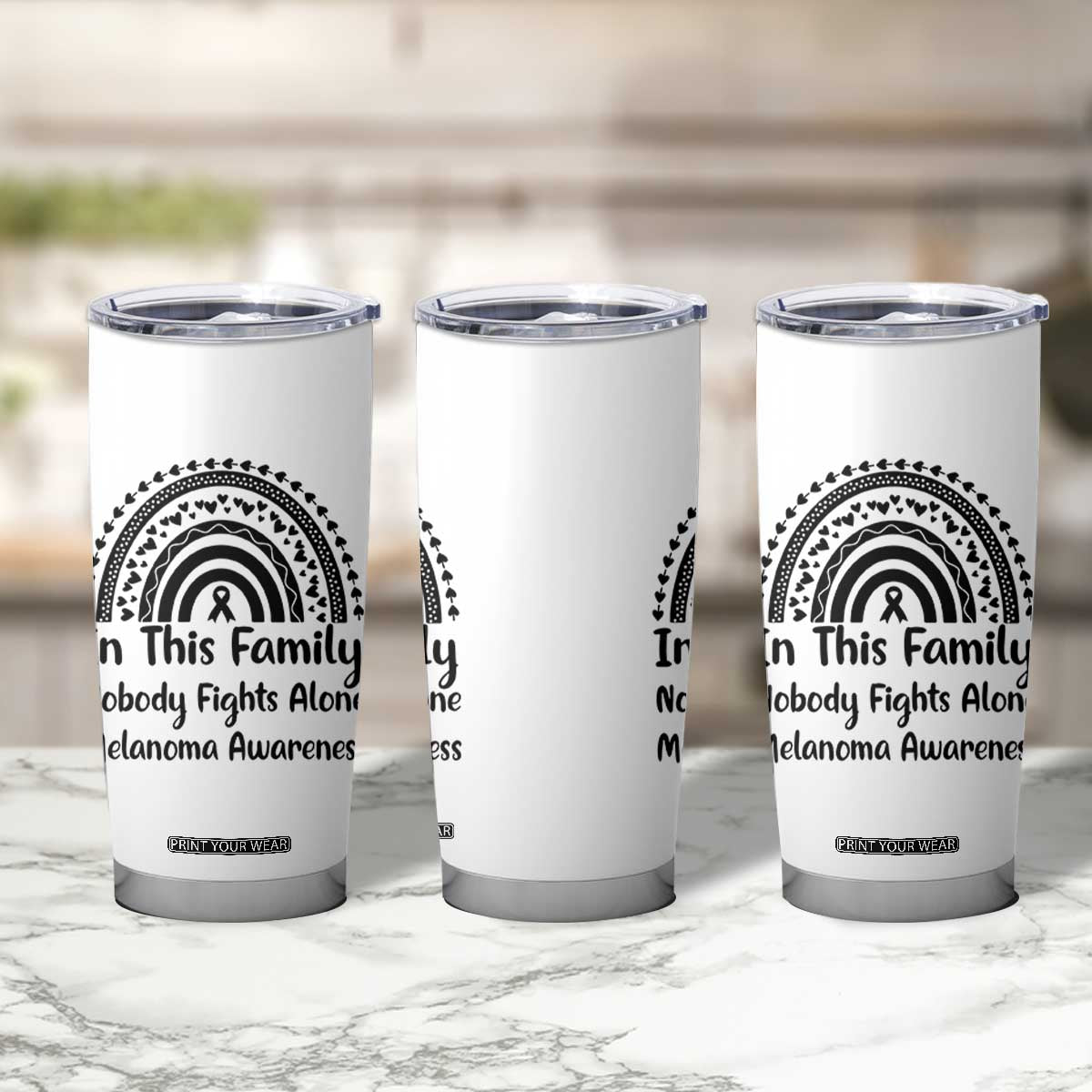In This Family Nobody Fights Alone Tumbler Cup Melanoma Warrior Support TS12 Print Your Wear