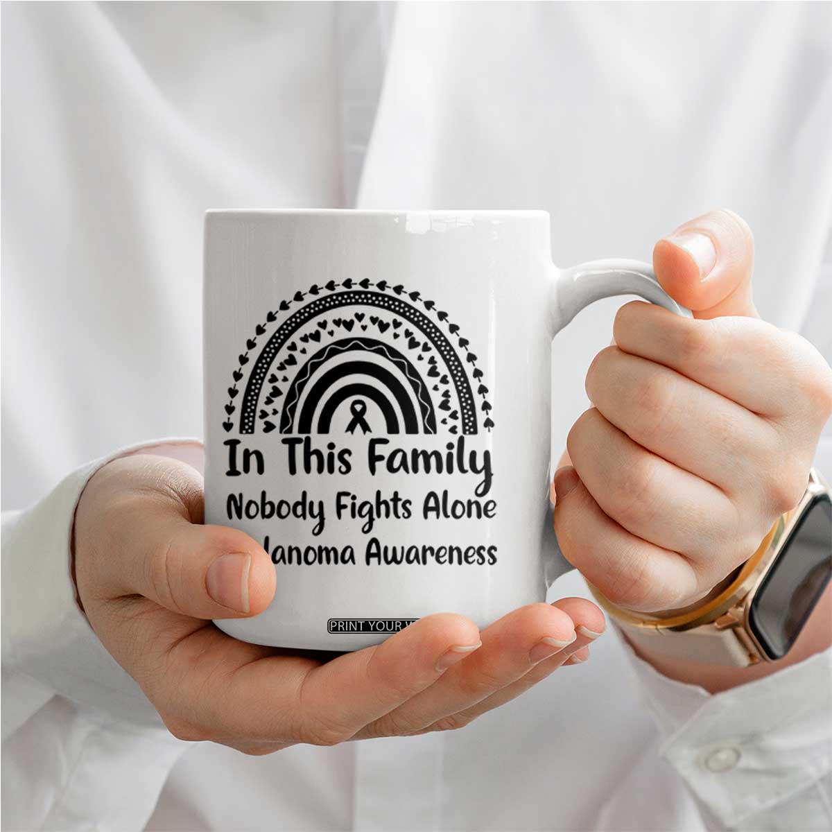 In This Family Nobody Fights Alone Coffee Mug Melanoma Warrior Support TS12 Print Your Wear