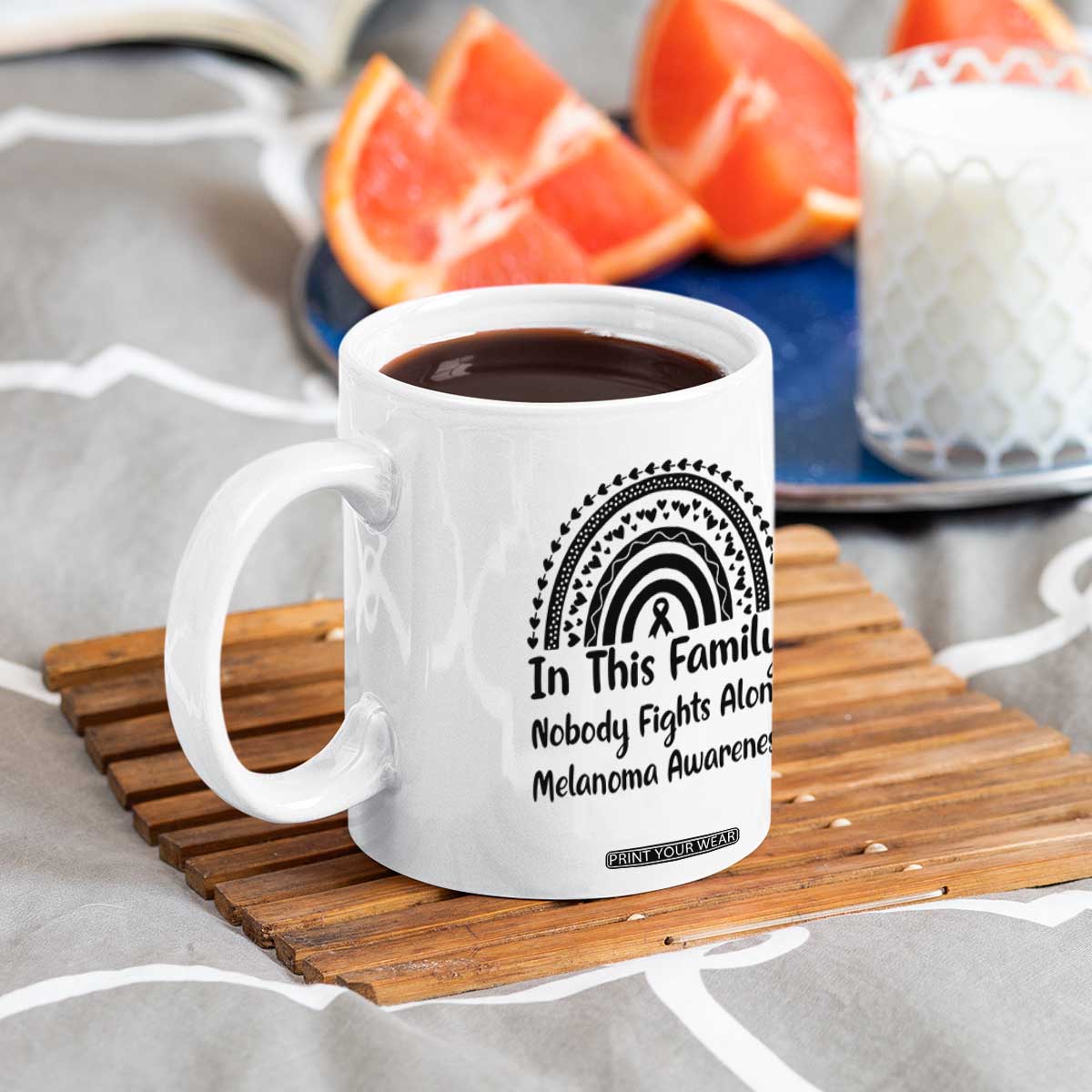 In This Family Nobody Fights Alone Coffee Mug Melanoma Warrior Support TS12 Print Your Wear