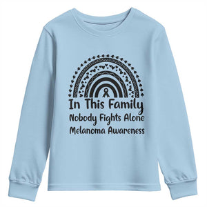 In This Family Nobody Fights Alone Youth Sweatshirt Melanoma Warrior Support TS12 Light Blue Print Your Wear