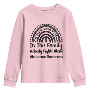 In This Family Nobody Fights Alone Youth Sweatshirt Melanoma Warrior Support TS12 Light Pink Print Your Wear