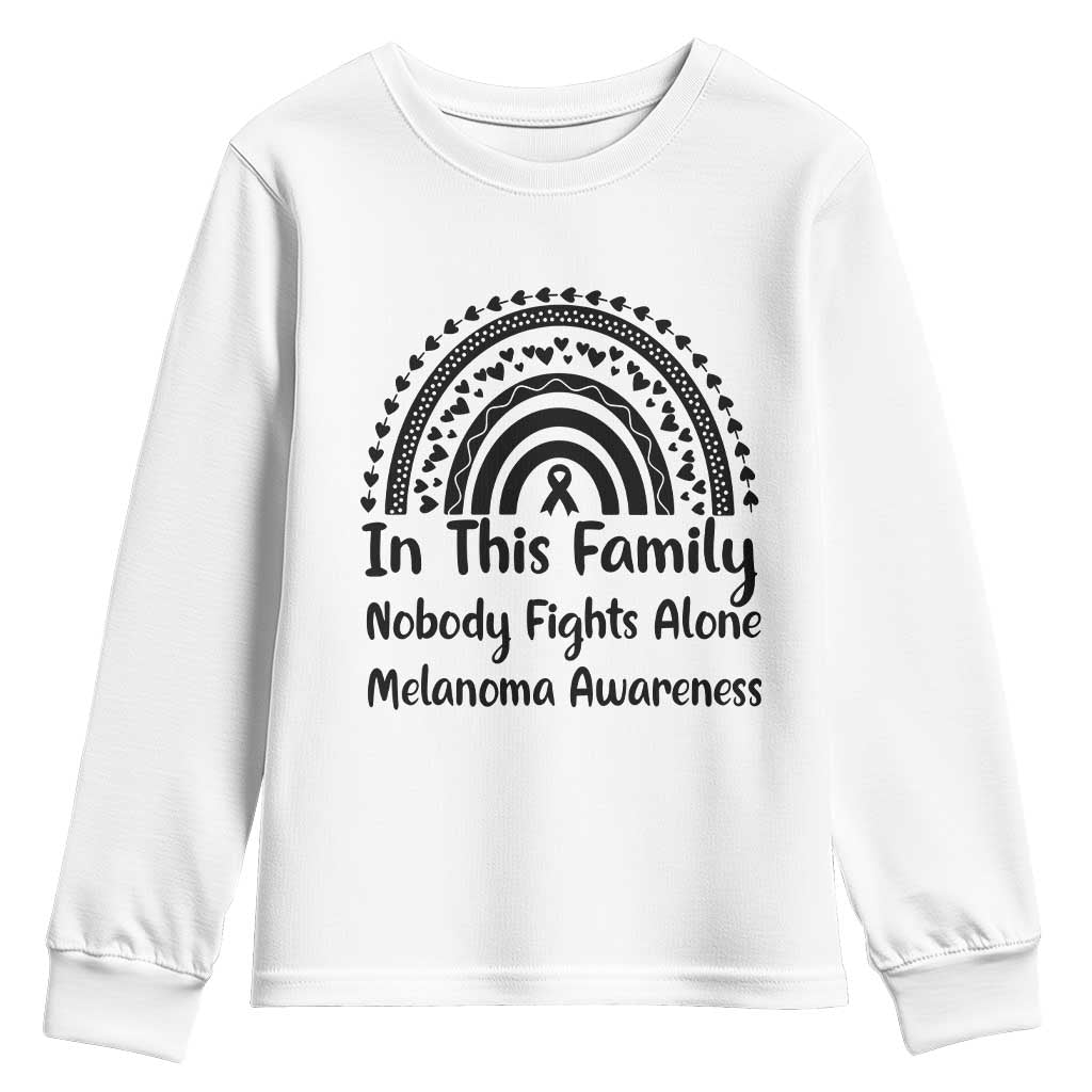 In This Family Nobody Fights Alone Youth Sweatshirt Melanoma Warrior Support TS12 White Print Your Wear