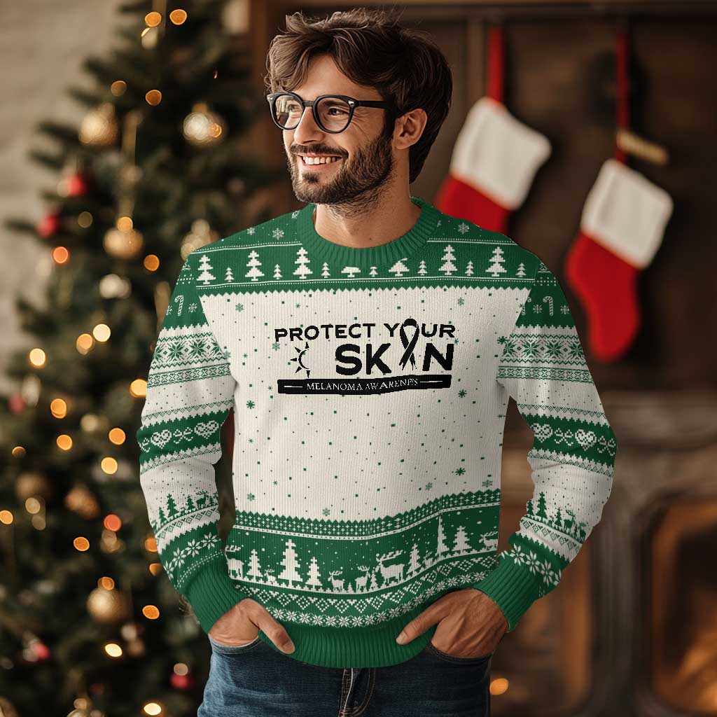 Melanoma Prevention Awareness Ugly Christmas Sweater Protect Your Skin TS12 Beige Green Print Your Wear