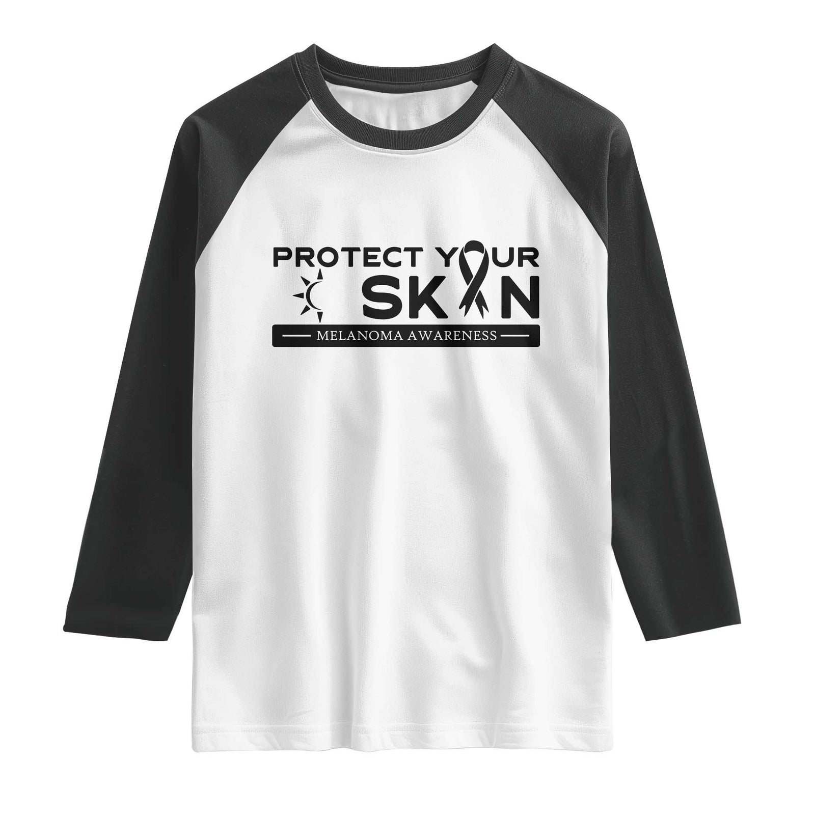 Melanoma Prevention Awareness Raglan Shirt Protect Your Skin TS12 White Black Print Your Wear