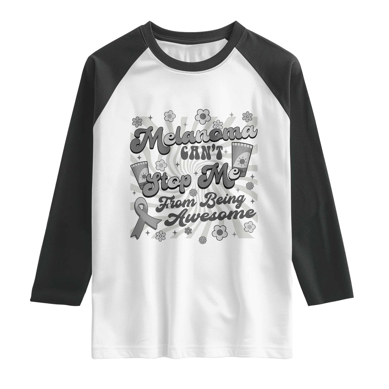 Melanoma Awareness Support Squad Raglan Shirt Melanoma Can't Stop Me TS12 White Black Print Your Wear