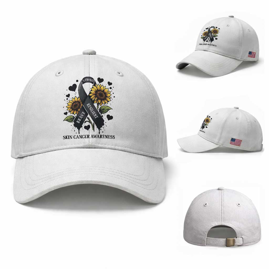 Sunflower Skin Cancer Awareness Baseball Cap Brave Strong Resilient TS12 Baseball Cap Universal Fit White Print Your Wear