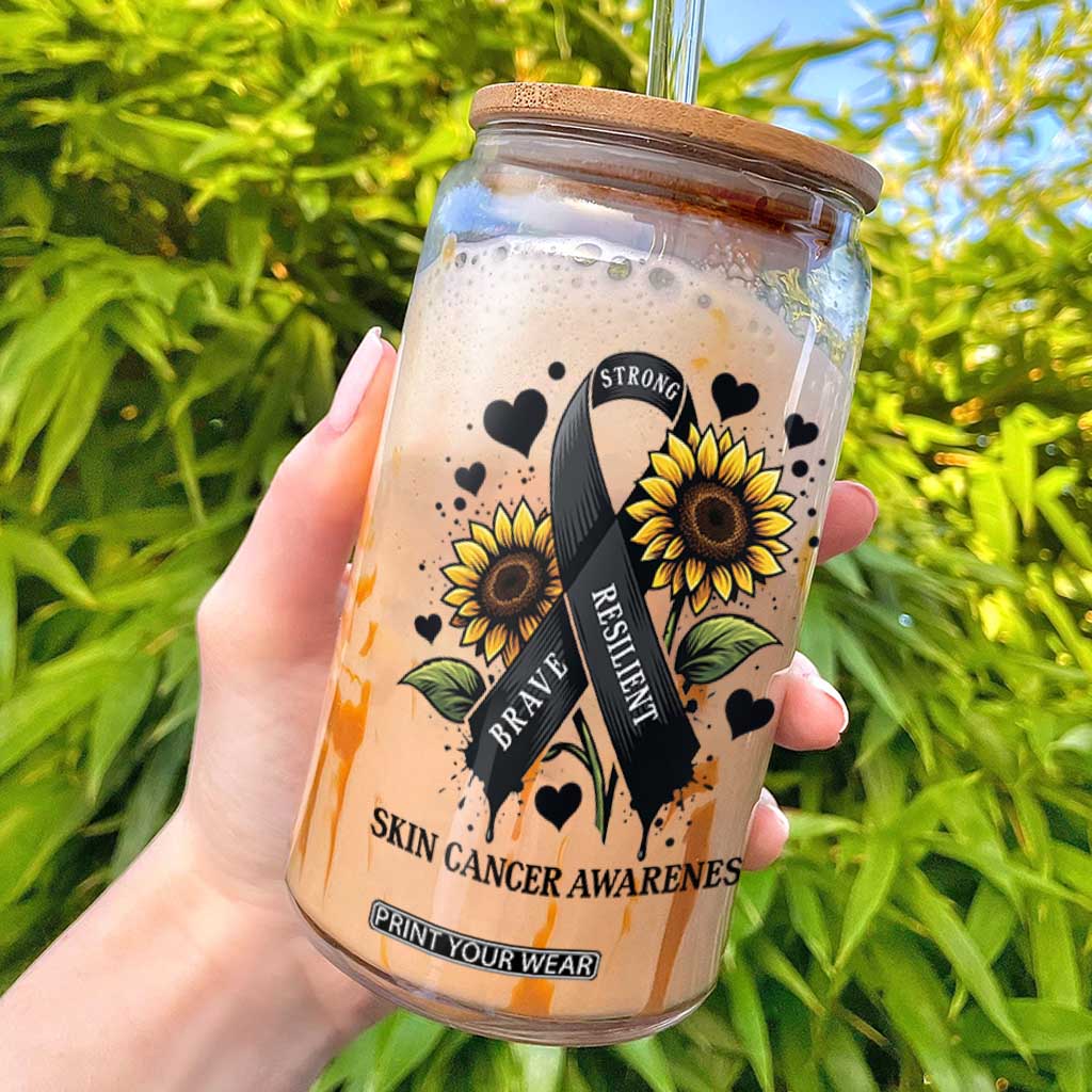 Sunflower Skin Cancer Awareness Glass Can Brave Strong Resilient TS12 White Print Your Wear