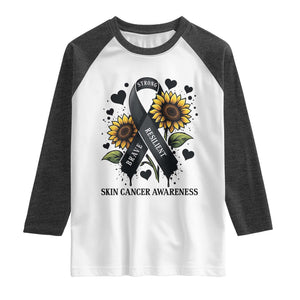 Sunflower Skin Cancer Awareness Raglan Shirt Brave Strong Resilient TS12 White Heather Charcoal Print Your Wear