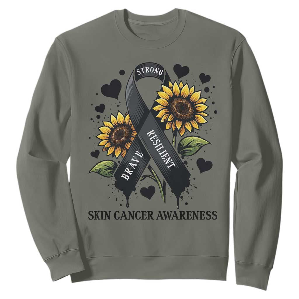 Sunflower Skin Cancer Awareness Sweatshirt Brave Strong Resilient TS12 Military Green Print Your Wear