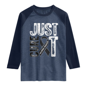 Skin Cancer Warrior Awareness Fighter Raglan Shirt Just Cure It TS12 Heather Denim Navy Print Your Wear