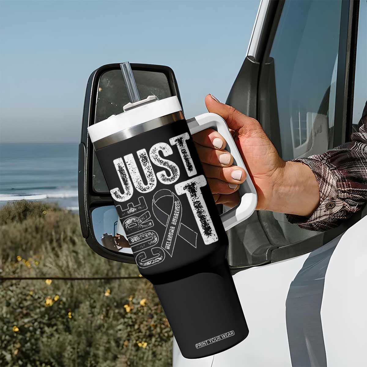 Skin Cancer Warrior Awareness Fighter Tumbler With Handle Just Cure It TS12 Print Your Wear