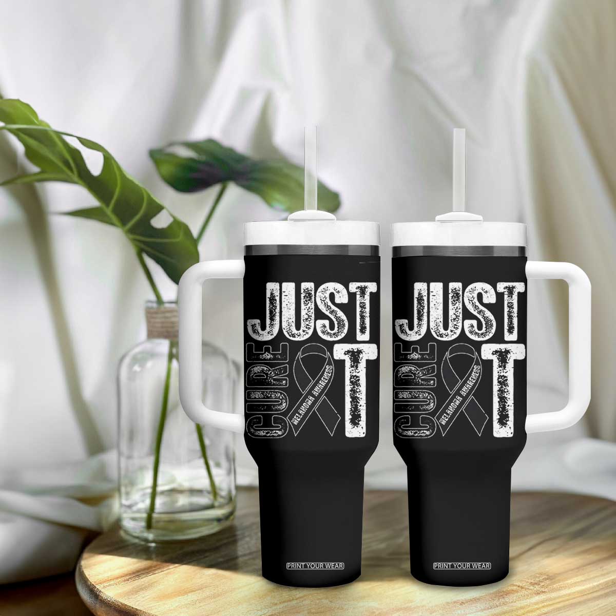 Skin Cancer Warrior Awareness Fighter Tumbler With Handle Just Cure It TS12 Print Your Wear