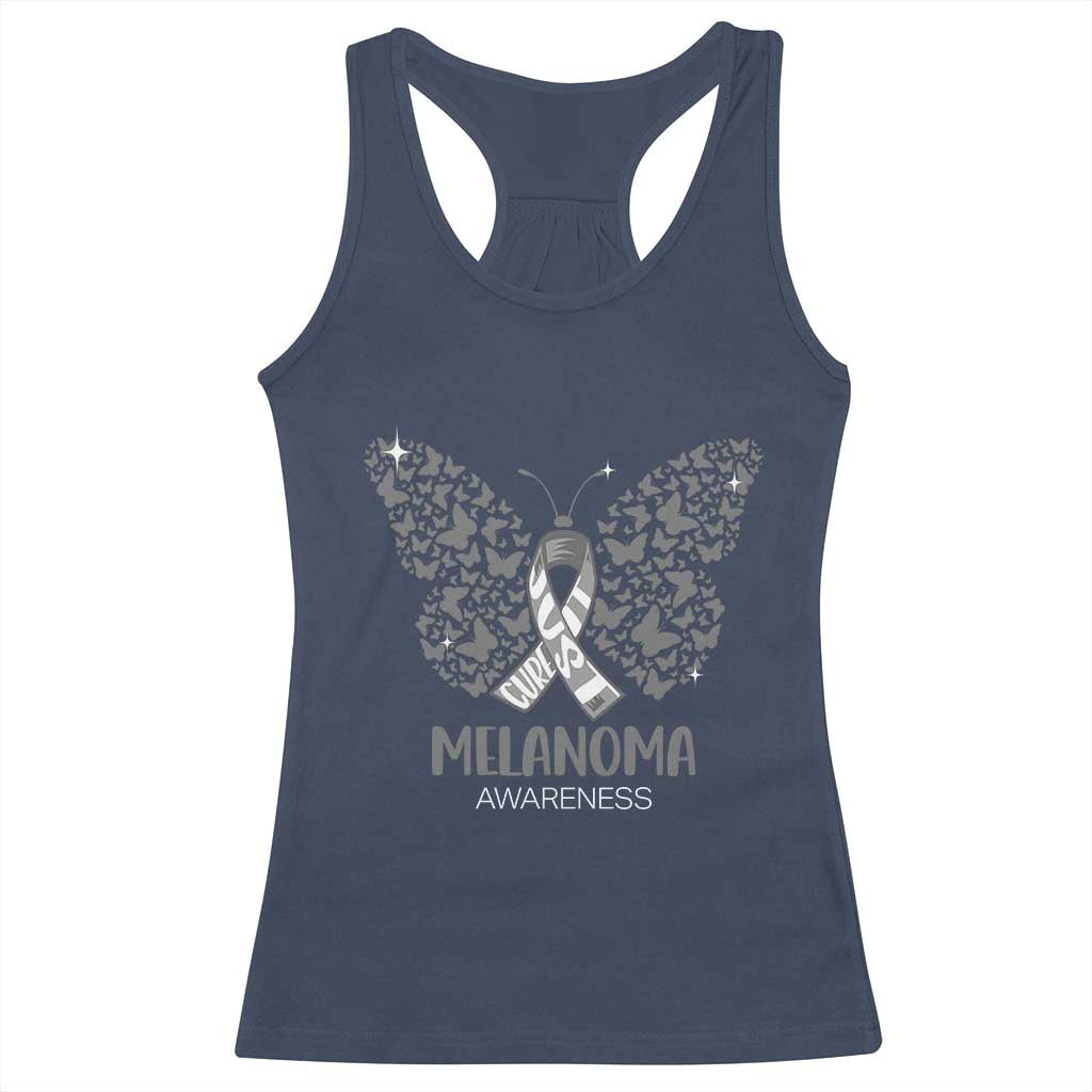 Just Cure It Racerback Tank Top Melanoma Warrior Butterfly Support TS12 Navy Print Your Wear