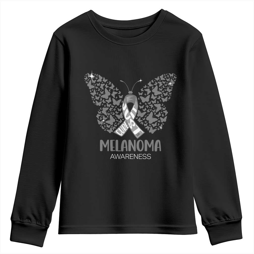Just Cure It Youth Sweatshirt Melanoma Warrior Butterfly Support TS12 Black Print Your Wear
