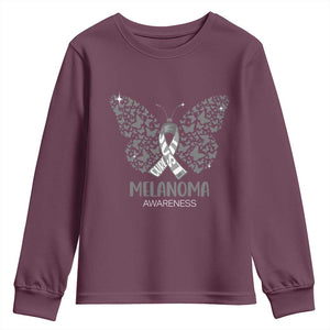 Just Cure It Youth Sweatshirt Melanoma Warrior Butterfly Support TS12 Maroon Print Your Wear