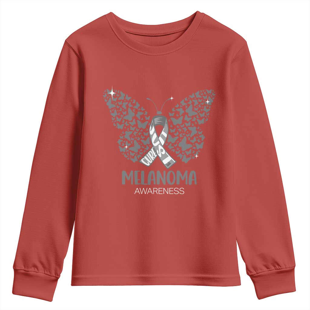 Just Cure It Youth Sweatshirt Melanoma Warrior Butterfly Support TS12 Red Print Your Wear