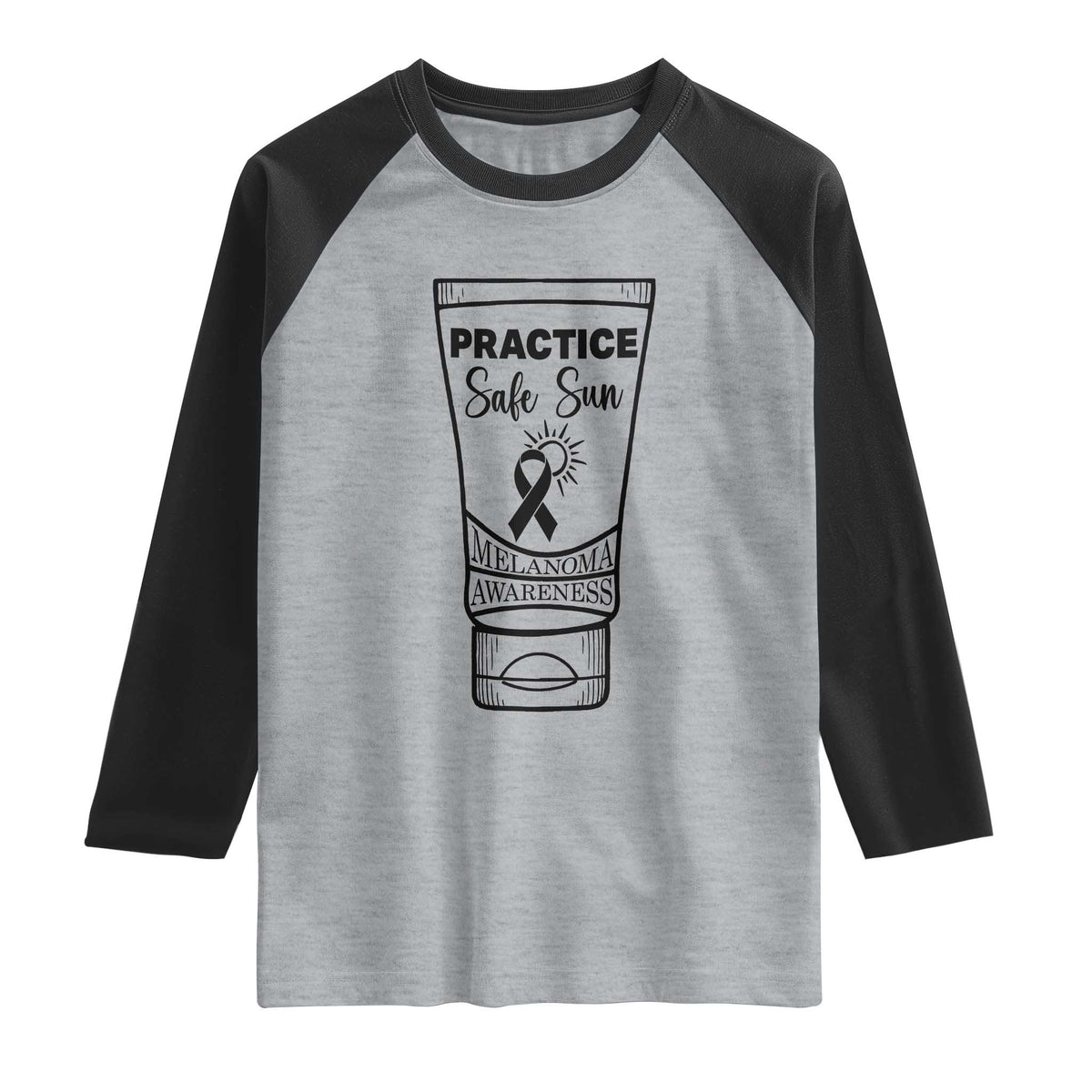 Skin Cancer Prevention Raglan Shirt Practice Safe Sun Awareness Gift TS12 Heather Gray Black Print Your Wear