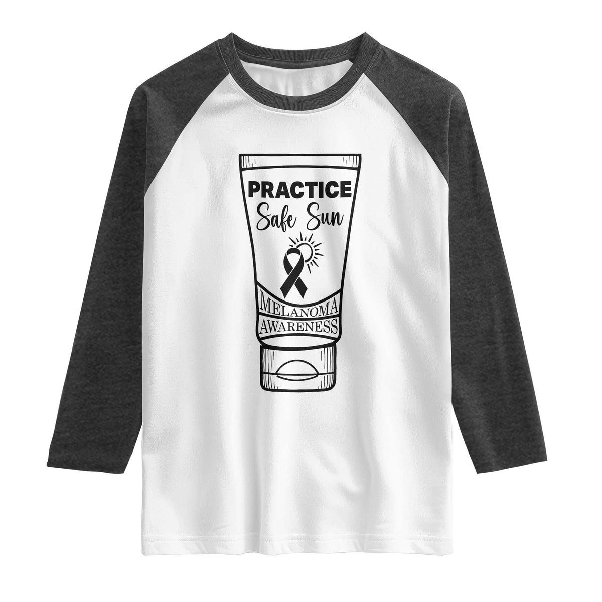 Skin Cancer Prevention Raglan Shirt Practice Safe Sun Awareness Gift TS12 White Heather Charcoal Print Your Wear