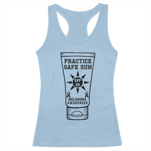 Practice Safe Sun Racerback Tank Top Funny Melanoma Skin Cancer Graphic TS12 Light Blue Print Your Wear
