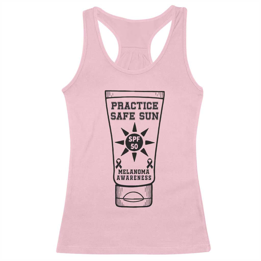 Practice Safe Sun Racerback Tank Top Funny Melanoma Skin Cancer Graphic TS12 Light Pink Print Your Wear