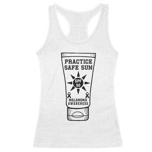 Practice Safe Sun Racerback Tank Top Funny Melanoma Skin Cancer Graphic TS12 White Print Your Wear
