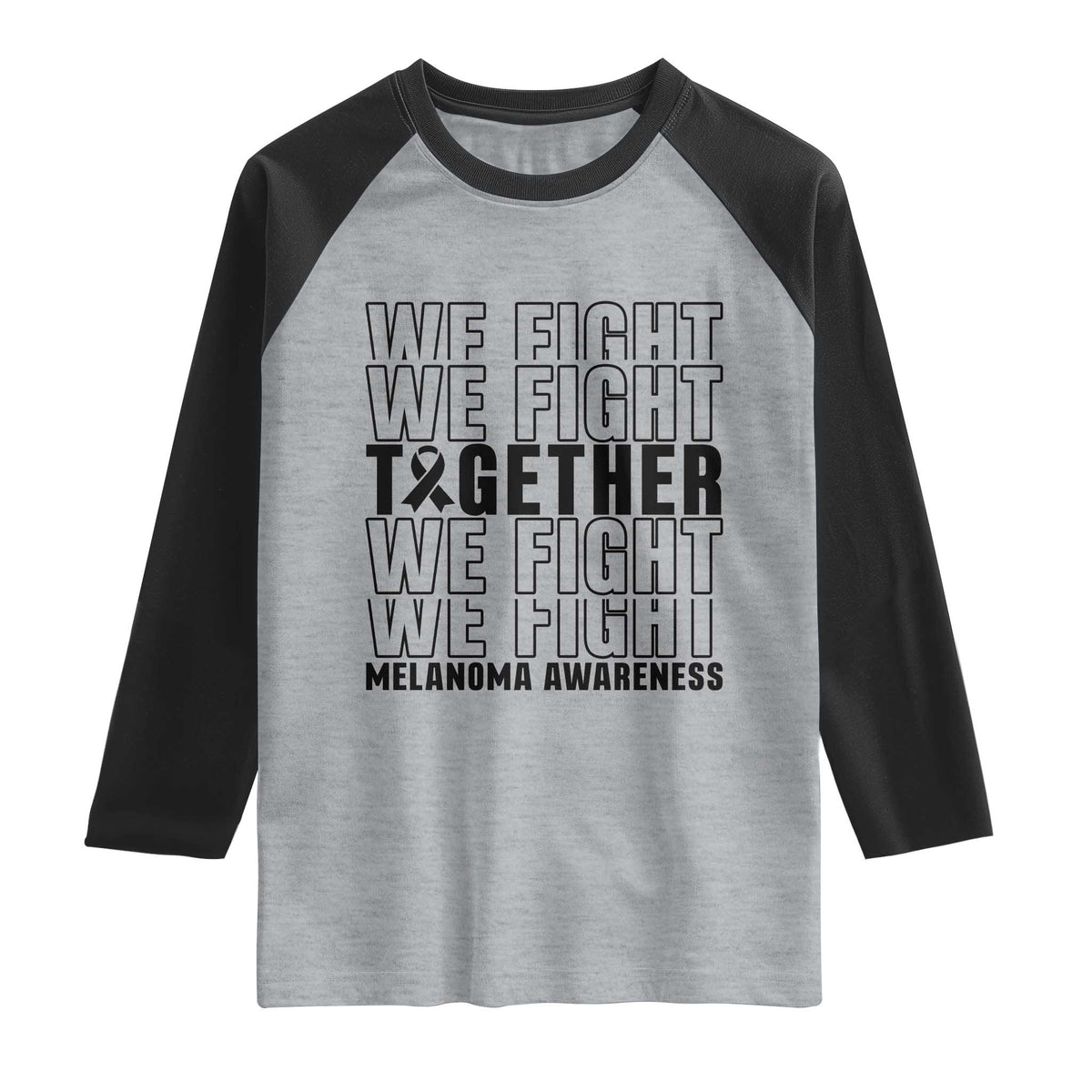 Melanoma Support Warrior Raglan Shirt We Fight Together TS12 Heather Gray Black Print Your Wear