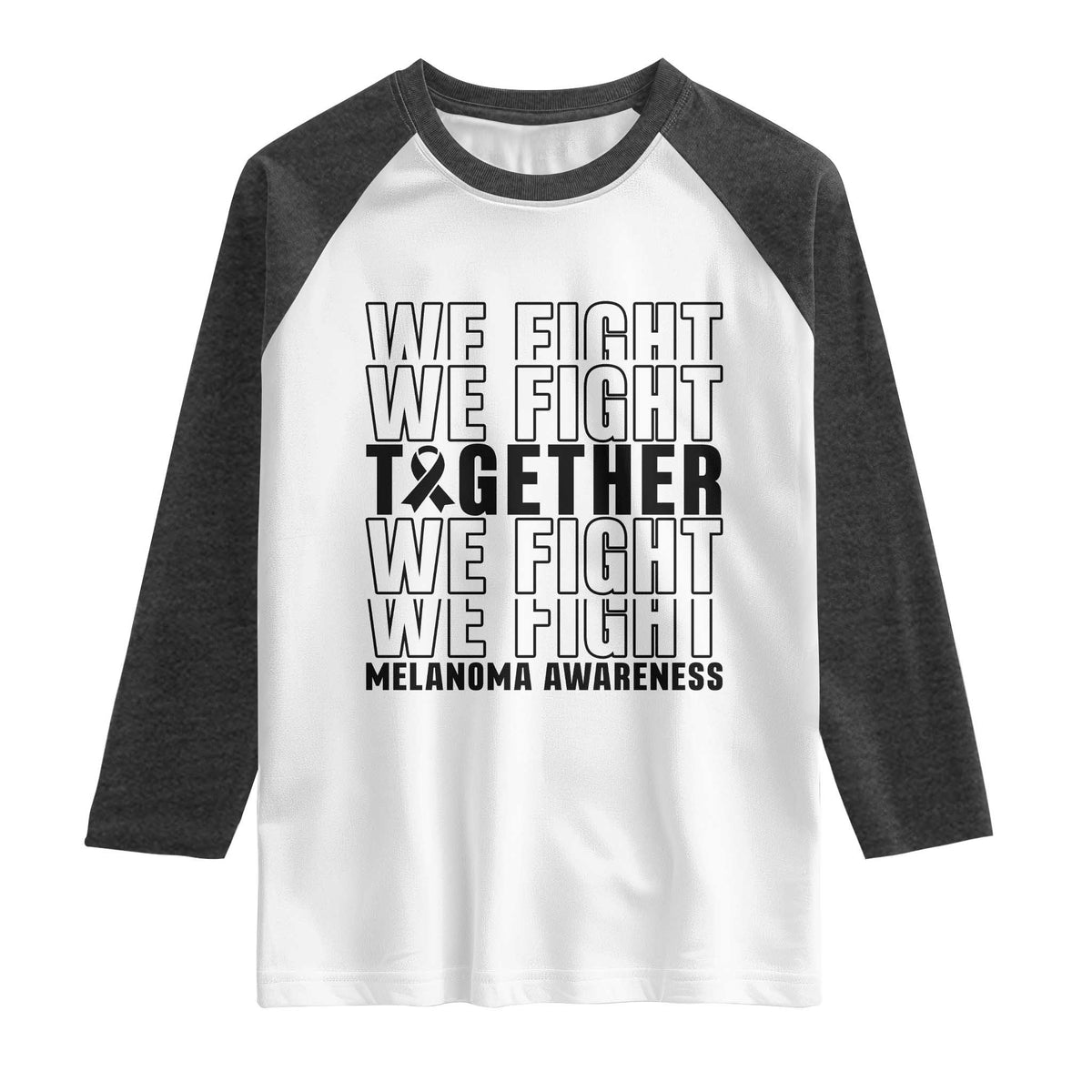 Melanoma Support Warrior Raglan Shirt We Fight Together TS12 White Heather Charcoal Print Your Wear