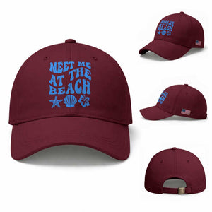 Meet Me At The Beach Baseball Cap Tropical Summer Vacation Graphic TS12 Baseball Cap Universal Fit Maroon Print Your Wear