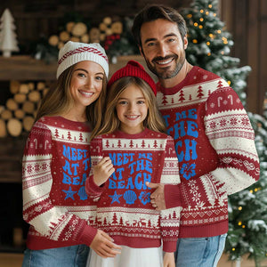 Meet Me At The Beach Ugly Christmas Sweater Tropical Summer Vacation Graphic TS12 Red Beige Print Your Wear