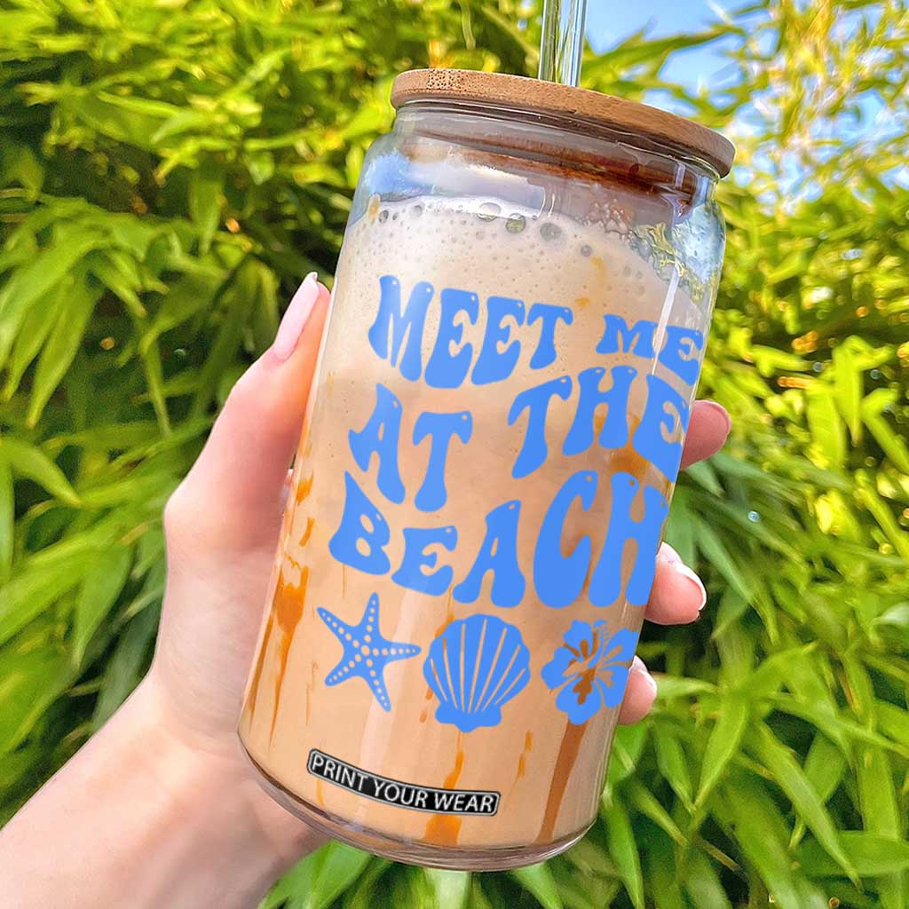 Meet Me At The Beach Glass Can Tropical Summer Vacation Graphic TS12 Black Print Your Wear